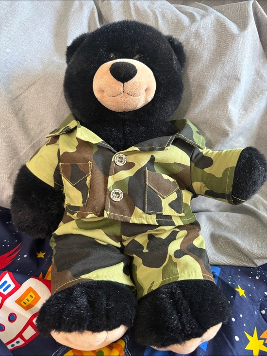 Build-A-Bear Other - Build-A-Bear Black Plush Bear in Green Camo Outfit